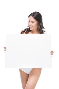 Woman holding blank card  clipart