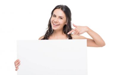 Woman holding blank card  clipart
