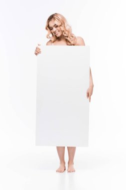 woman holding blank banner clipart