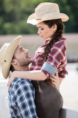young sensual cowboy style couple clipart