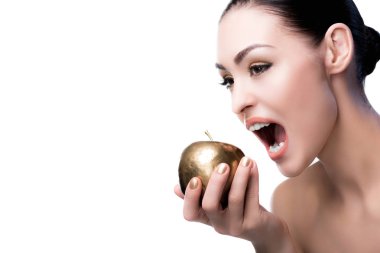 woman able to bite golden apple clipart