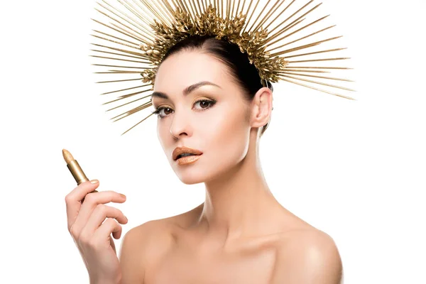 Mulher glamourosa em headpiece dourado — Fotografia de Stock