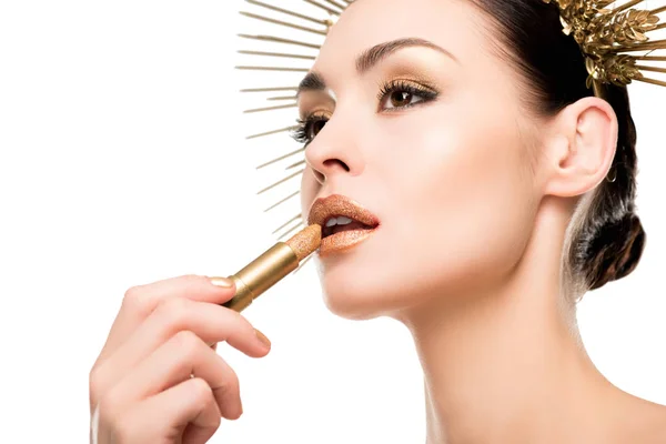 Glamorous woman in golden headpiece — Stock Photo, Image