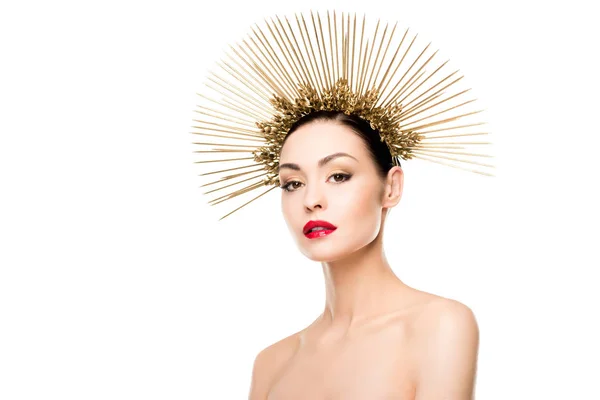 Mujer glamorosa en el casco de oro —  Fotos de Stock
