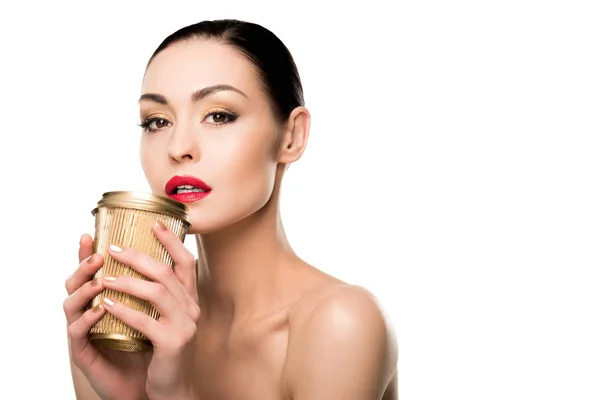 Girl with golden cup — Stock Photo, Image