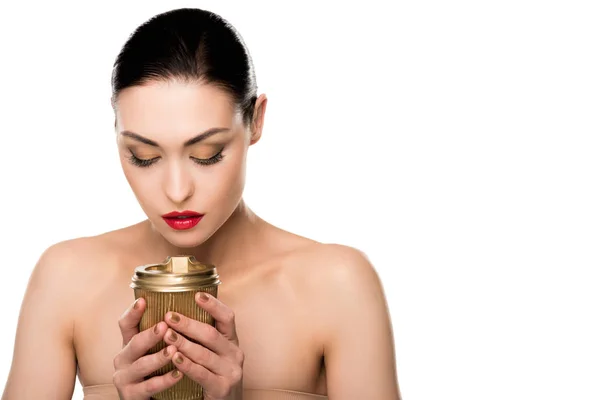 Girl with golden cup — Stock Photo, Image