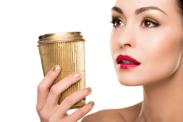 Girl with golden cup — Stock Photo, Image