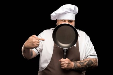young chef with frying pan clipart