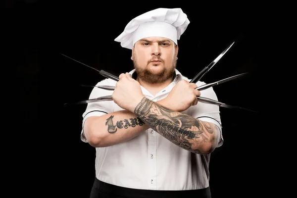 Professional chef with knives — Stock Photo, Image