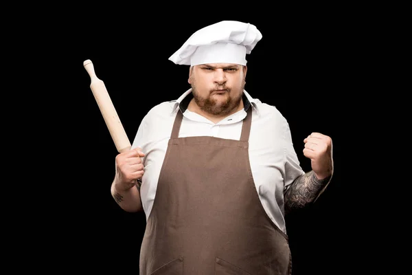 Chef holding rolling pin — Stock Photo, Image