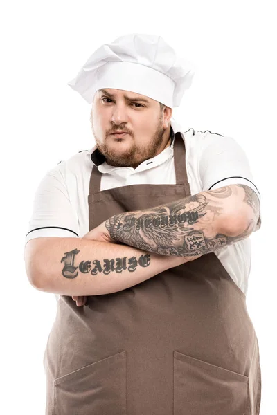 Fogão em avental e chapéu de chef — Fotografia de Stock