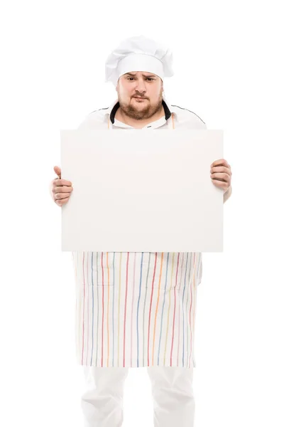 Chef sosteniendo banner en blanco —  Fotos de Stock
