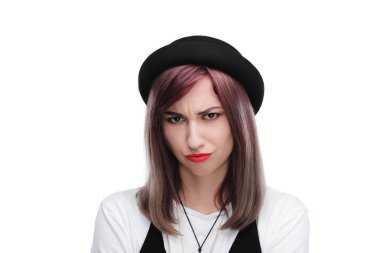 offended girl in black hat  clipart