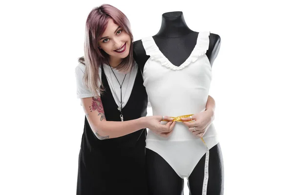 Fashion designer with dummy — Stock Photo, Image