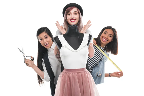 Young fashion designers with dummy — Stock Photo, Image
