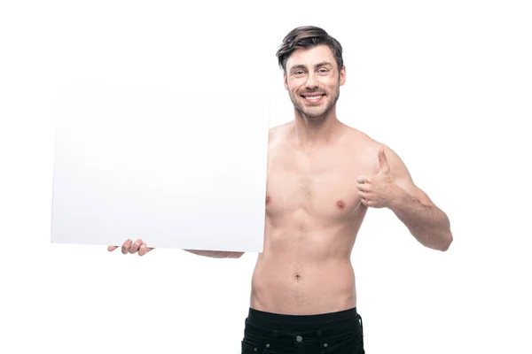 Homem bonito com banner em branco — Fotografia de Stock