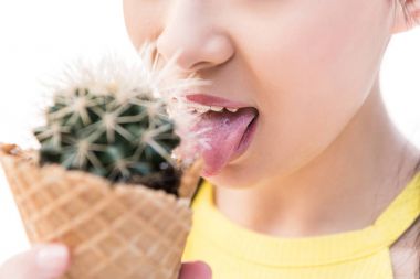asian girl licking cactus clipart