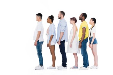 multiethnic people standing in row  clipart