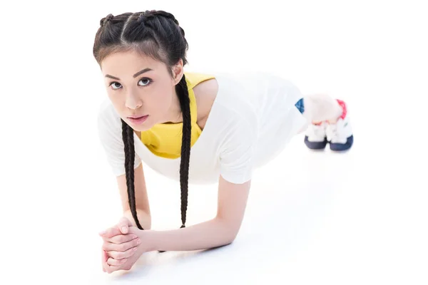 Asiatische Mädchen tun Plank Übung — Stockfoto