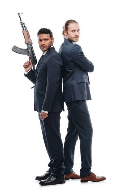 multiethnic bodyguards with rifle   clipart