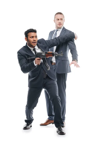 Охоронець з гвинтівкою і клієнтом — стокове фото
