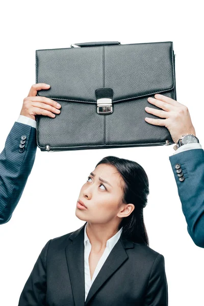 Briefcase over asian businesswoman — Free Stock Photo