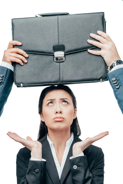 Briefcase over asian businesswoman — Free Stock Photo