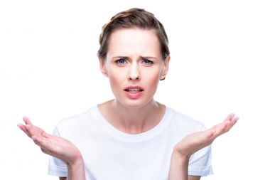 confused woman with shrug gesture clipart