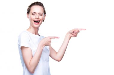 winking pointing woman   clipart