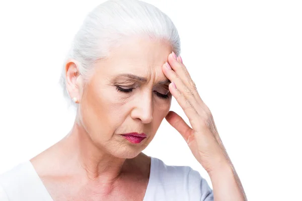 Tired senior woman with headache — Stock Photo, Image