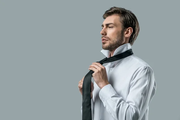 Yakışıklı işadamı giyen kravat — Stok fotoğraf