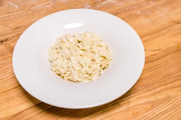 Pasta Lezat Dimasak Piring Atas Meja Stok Foto