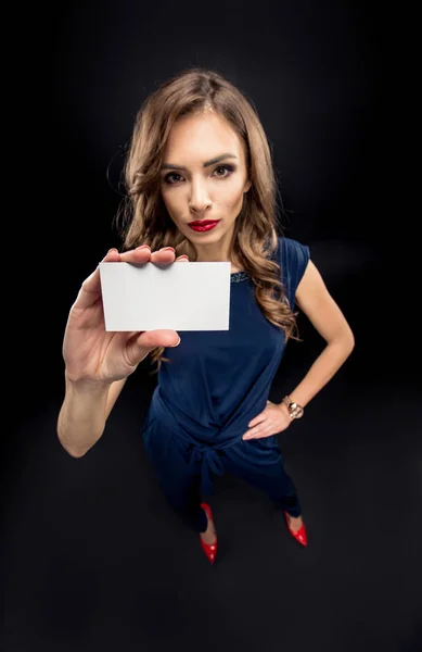 Businesswoman showing card — Stock Photo