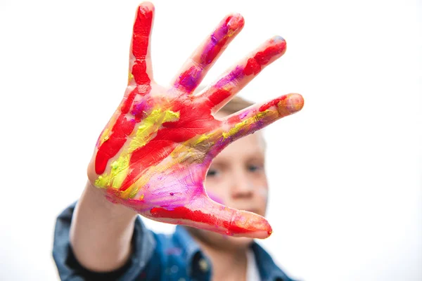 Excited schoolboy artist — Stock Photo