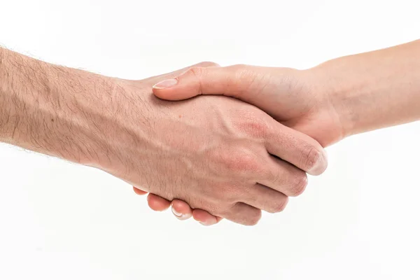 Male and female hands handshaking — Stock Photo