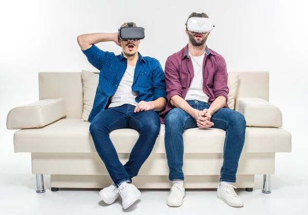 Friends in virtual reality headsets — Stock Photo