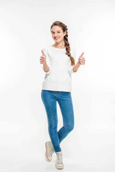 Woman showing thumbs up — Stock Photo