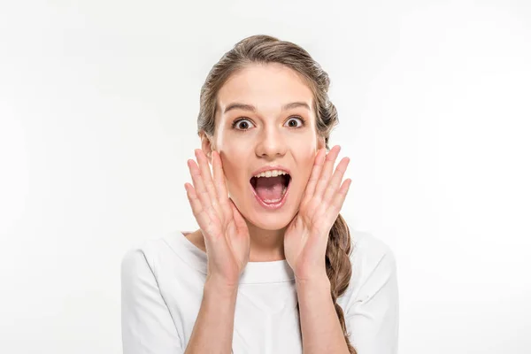 Mujer joven emocionada - foto de stock