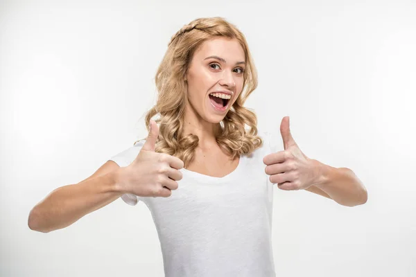 Woman showing thumbs up — Stock Photo