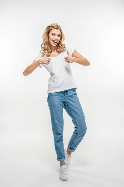 Woman showing thumbs up — Stock Photo