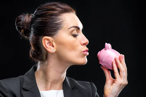 Imprenditrice Holding Piggybank — Foto stock