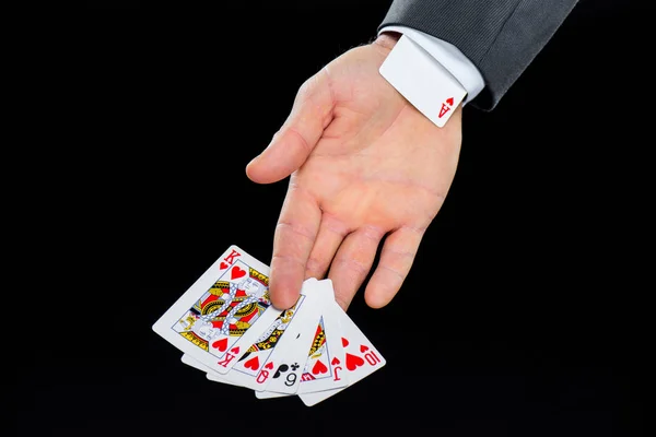 Man holding playing cards — Stock Photo