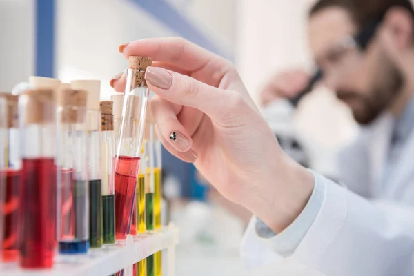 Test tubes with reagents — Stock Photo