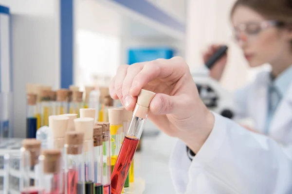 Test tubes with reagents — Stock Photo