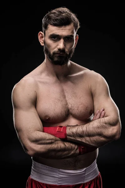 Boxer avec mains enveloppantes — Photo de stock