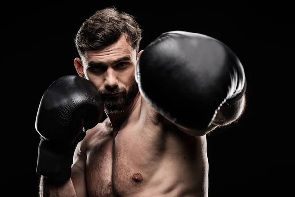 Deportista en guantes de boxeo - foto de stock