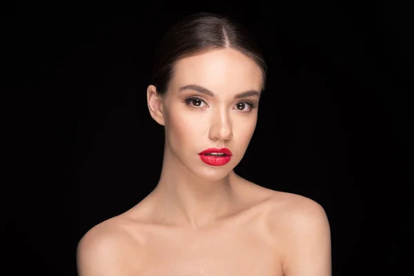 Mujer con labios rojos - foto de stock