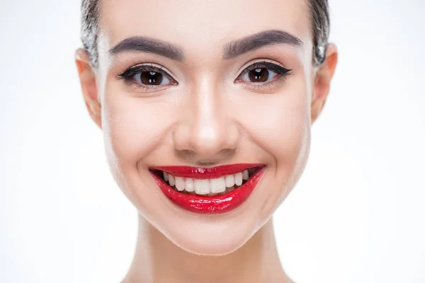 Жінка з соковитими червоними губами — стокове фото