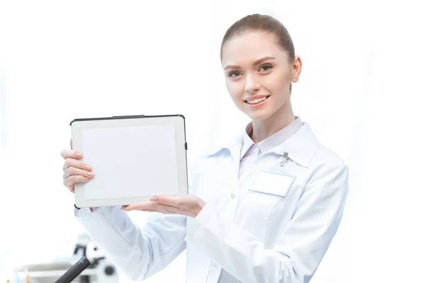 Scientist showing digital tablet — Stock Photo