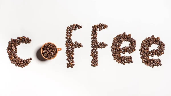 Wort Kaffee aus Kaffeebohnen — Stockfoto